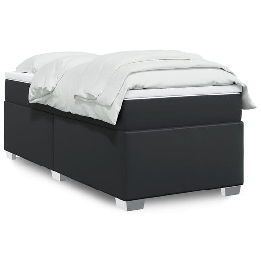 vidaXL Κρεβάτι Boxspring με Στρώμα Μαύρο 90x190εκ. από Συνθετικό Δέρμα