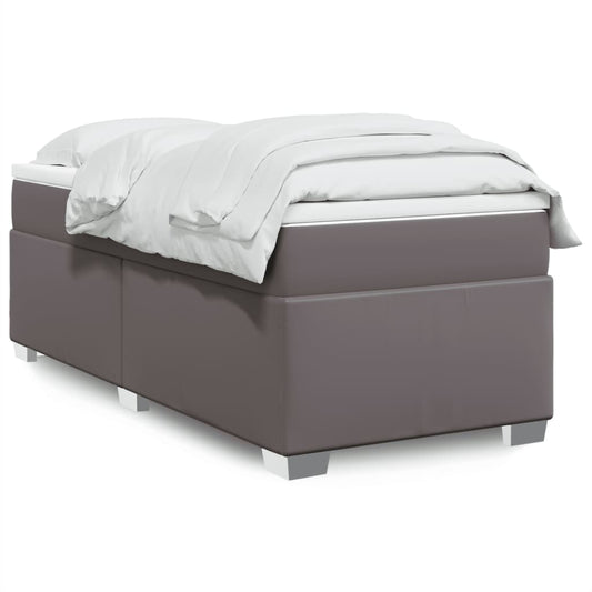 vidaXL Κρεβάτι Boxspring με Στρώμα Γκρι 90x190 εκ. από Συνθετικό Δέρμα