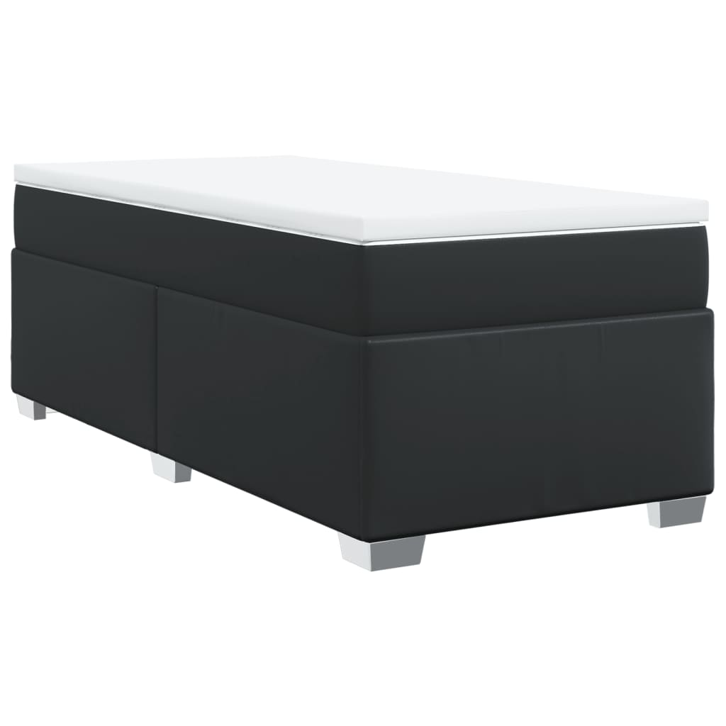 vidaXL Κρεβάτι Boxspring με Στρώμα Μαύρο 90x200εκ. από Συνθετικό Δέρμα