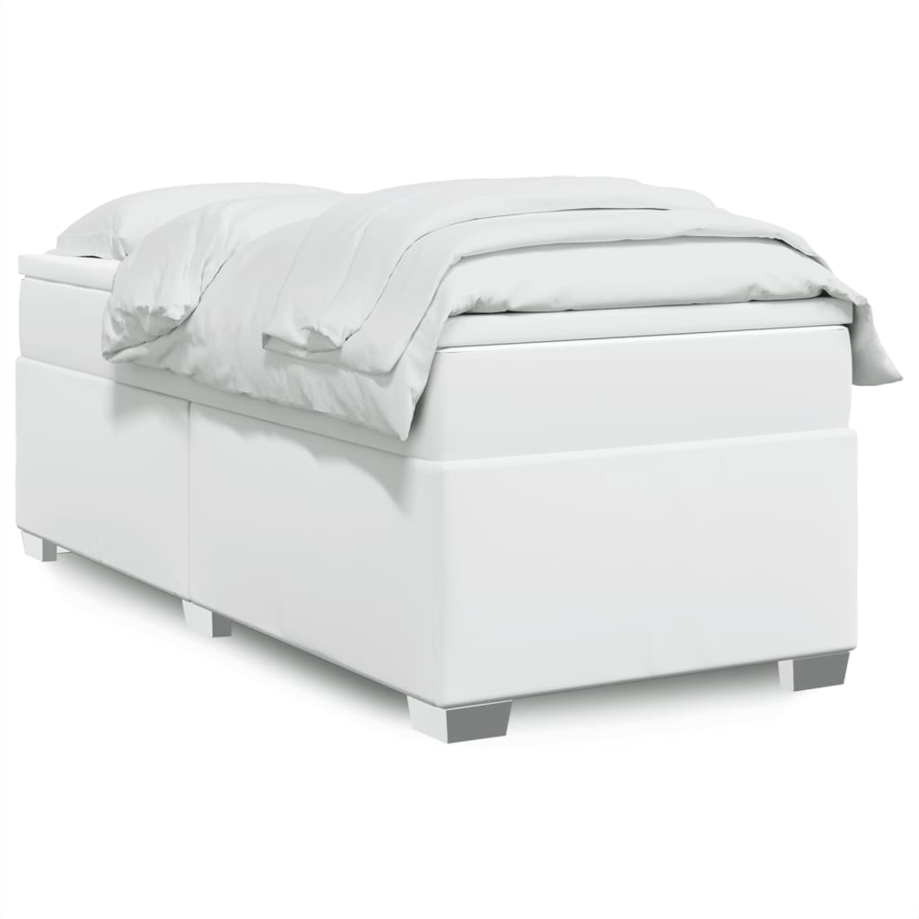 vidaXL Κρεβάτι Boxspring με Στρώμα Λευκό 90x200εκ. από Συνθετικό Δέρμα