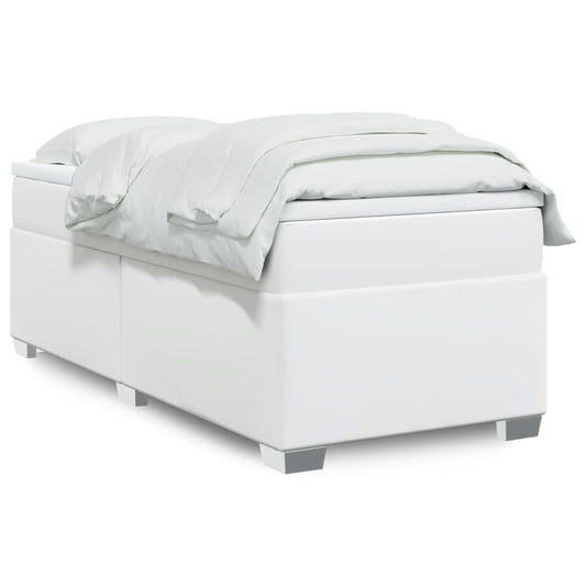 vidaXL Κρεβάτι Boxspring με Στρώμα Λευκό 100x200εκ.από Συνθετικό Δέρμα