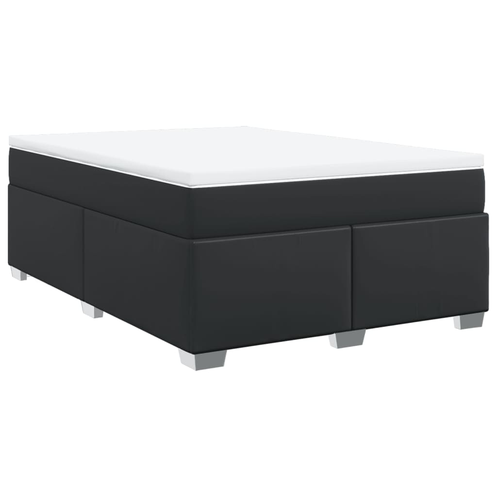 vidaXL Κρεβάτι Boxspring με Στρώμα Μαύρο 140x190εκ.από Συνθετικό Δέρμα