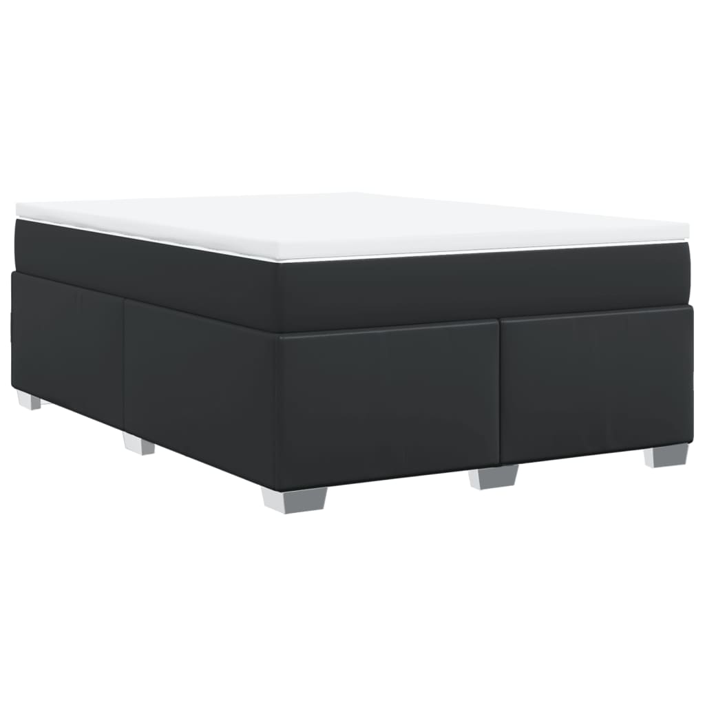 vidaXL Κρεβάτι Boxspring με Στρώμα Μαύρο 140x190εκ.από Συνθετικό Δέρμα