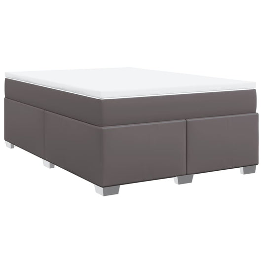 vidaXL Κρεβάτι Boxspring με Στρώμα Γκρι 140x190εκ. από Συνθετικό Δέρμα