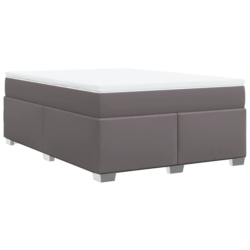 vidaXL Κρεβάτι Boxspring με Στρώμα Γκρι 140x190εκ. από Συνθετικό Δέρμα