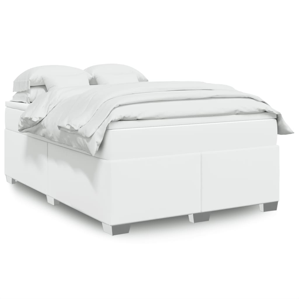 vidaXL Κρεβάτι Boxspring με Στρώμα Λευκό 160x200εκ.από Συνθετικό Δέρμα
