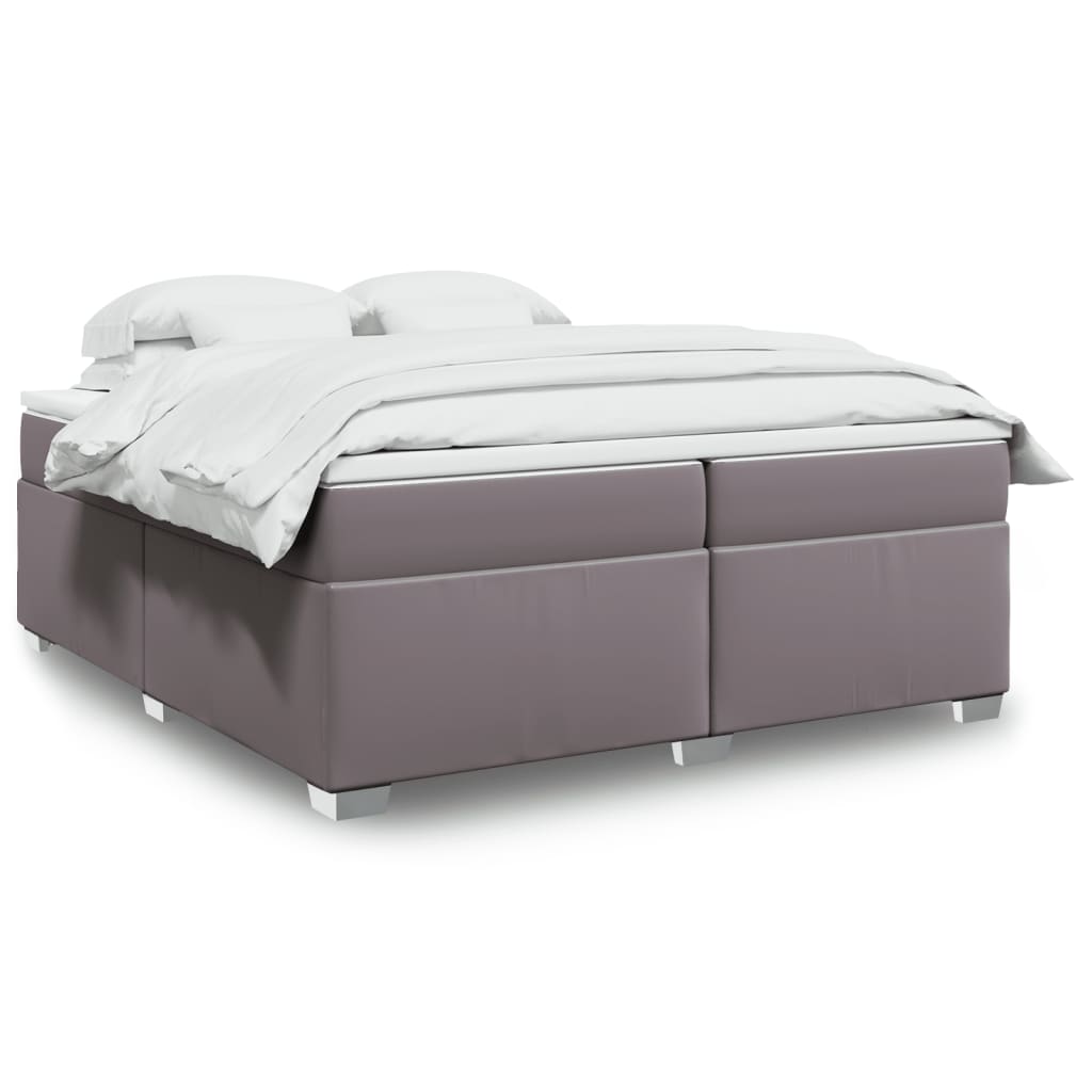 vidaXL Κρεβάτι Boxspring με Στρώμα Γκρι 200x200 εκ. Συνθετικό Δέρμα