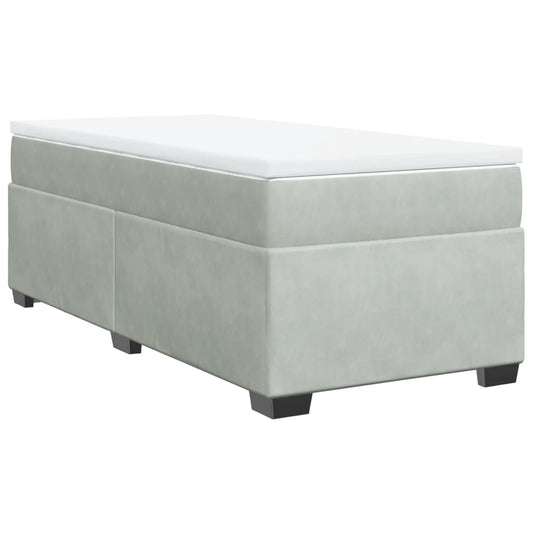 vidaXL Κρεβάτι Boxspring με Στρώμα Ανοιχτό Γκρι 90x190 εκ. Βελούδινο