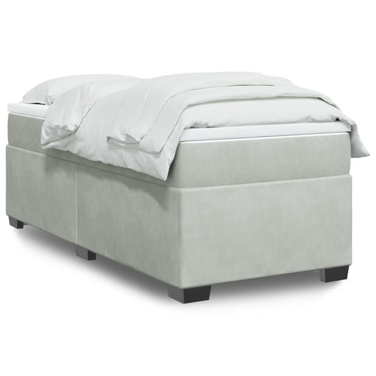 vidaXL Κρεβάτι Boxspring με Στρώμα Ανοιχτό Γκρι 90x190 εκ. Βελούδινο