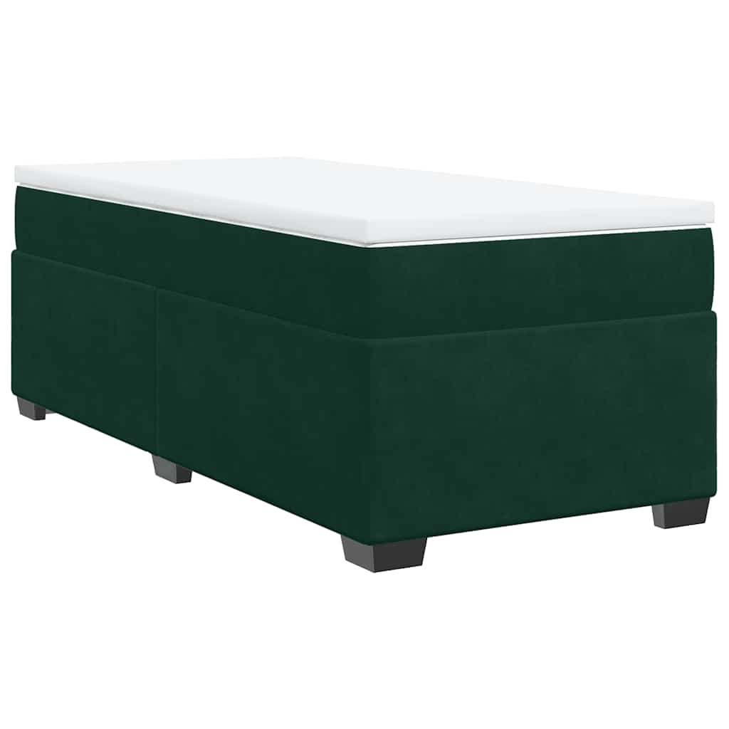 vidaXL Κρεβάτι Boxspring με Στρώμα Σκούρο Πράσινο 90x190 εκ. Βελούδινο
