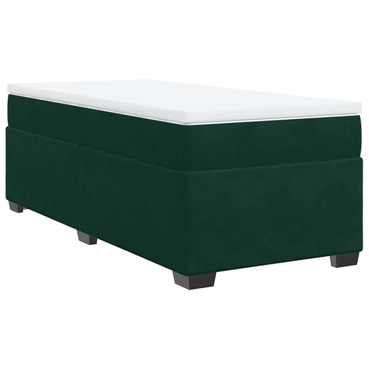 vidaXL Κρεβάτι Boxspring με Στρώμα Σκούρο Πράσινο 90x190 εκ. Βελούδινο