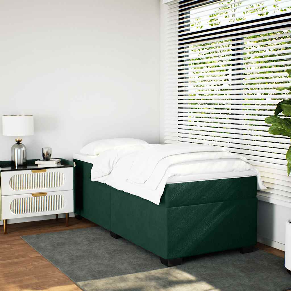 vidaXL Κρεβάτι Boxspring με Στρώμα Σκούρο Πράσινο 90x190 εκ. Βελούδινο
