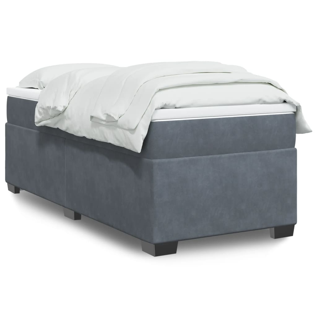 vidaXL Κρεβάτι Boxspring με Στρώμα Σκούρο Γκρι 90x200 εκ. Βελούδινο