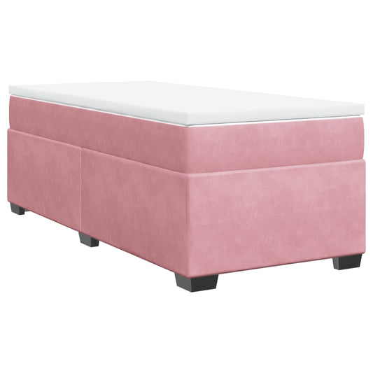 vidaXL Κρεβάτι Boxspring με Στρώμα Ροζ 90x200 εκ. Βελούδινο