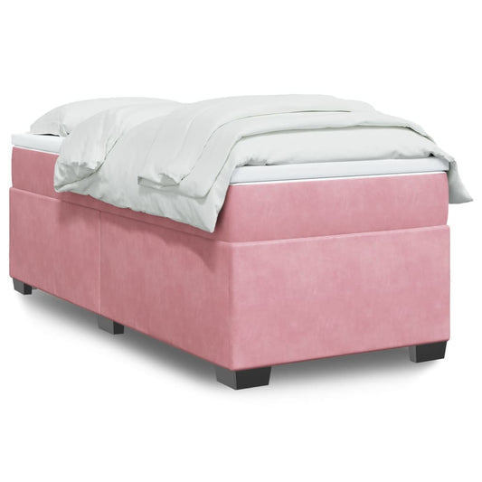 vidaXL Κρεβάτι Boxspring με Στρώμα Ροζ 90x200 εκ. Βελούδινο