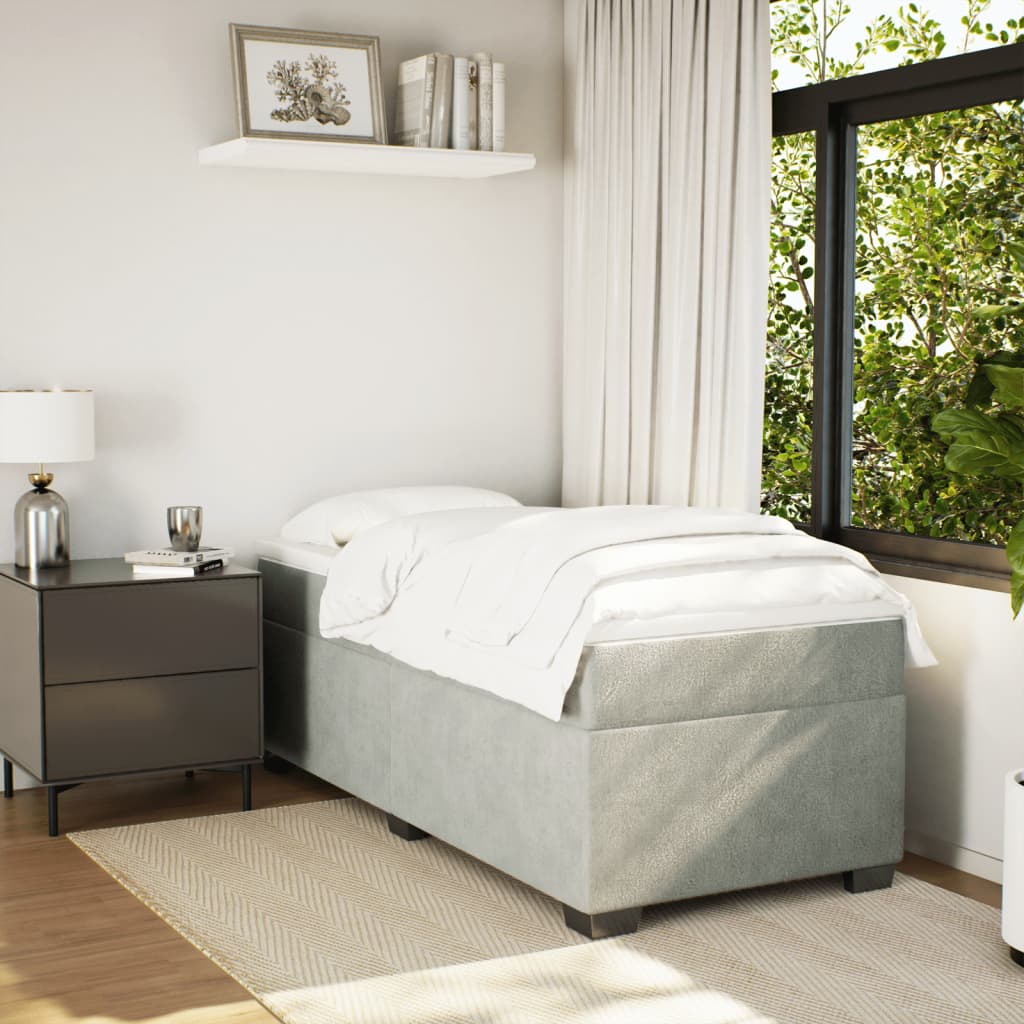vidaXL Κρεβάτι Boxspring με Στρώμα Ανοιχτό Γκρι 100x200 εκ. Βελούδινο