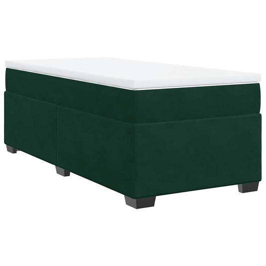 vidaXL Κρεβάτι Boxspring με Στρώμα Σκούρο Πράσινο 100x200εκ. Βελούδινο