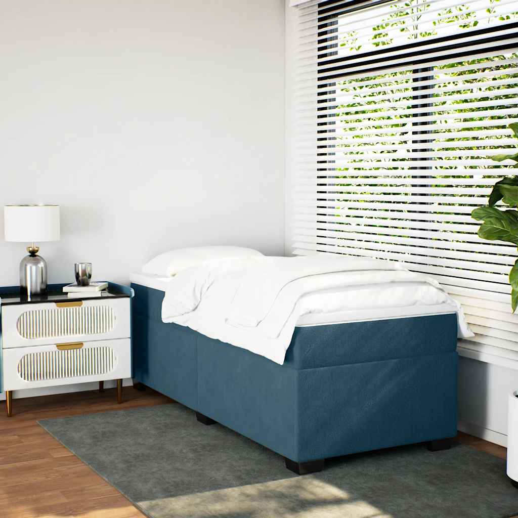 vidaXL Κρεβάτι Boxspring με Στρώμα Σκούρο Μπλε 100x200 εκ. Βελούδινο
