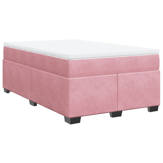 vidaXL Κρεβάτι Boxspring με Στρώμα Ροζ 120x200 εκ. Βελούδινο