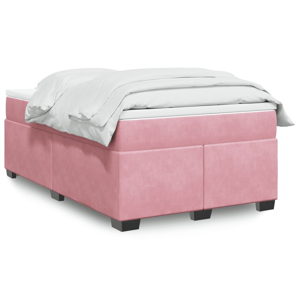vidaXL Κρεβάτι Boxspring με Στρώμα Ροζ 120x200 εκ. Βελούδινο