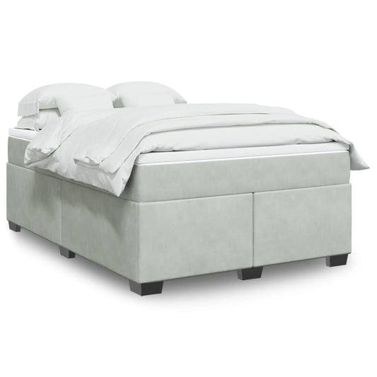 vidaXL Κρεβάτι Boxspring με Στρώμα Ανοιχτό Γκρι 140x190 εκ. Βελούδινο