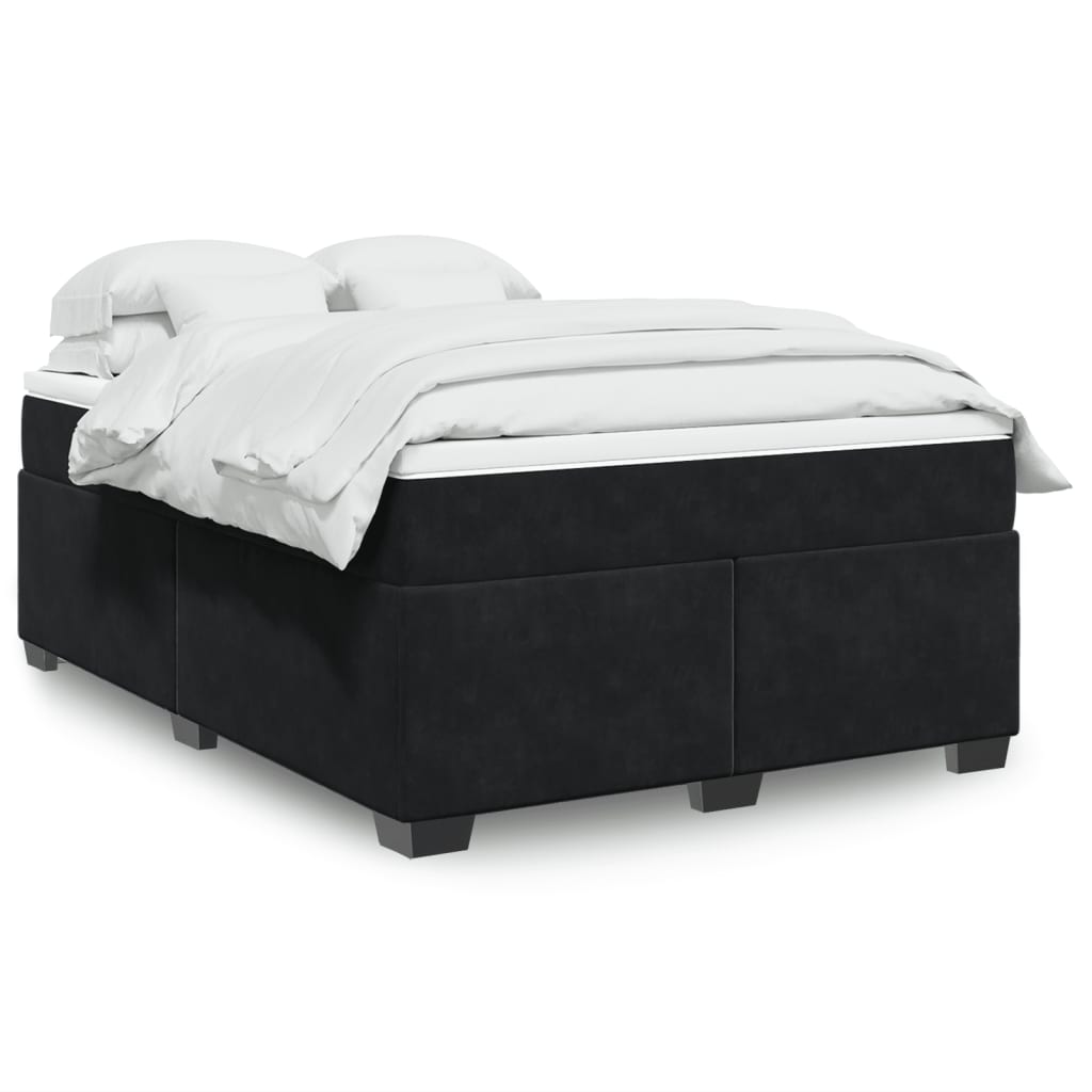 vidaXL Κρεβάτι Boxspring με Στρώμα Μαύρο 140x190 εκ. Βελούδινο
