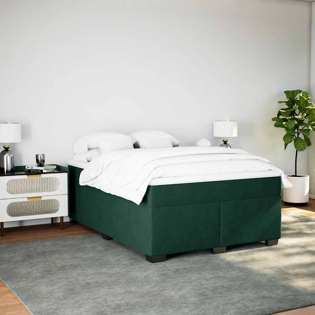 vidaXL Κρεβάτι Boxspring με Στρώμα Σκούρο Πράσινο 140x190εκ. Βελούδινο