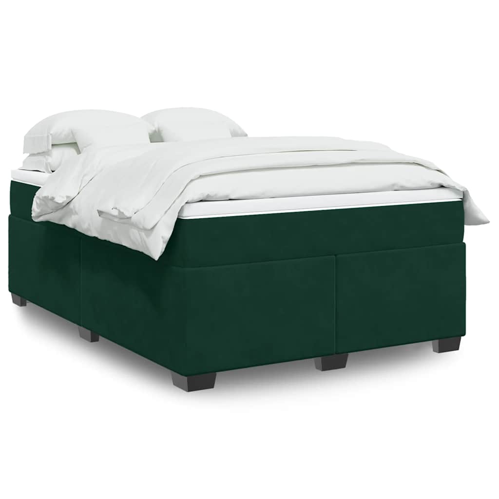 vidaXL Κρεβάτι Boxspring με Στρώμα Σκούρο Πράσινο 140x190εκ. Βελούδινο