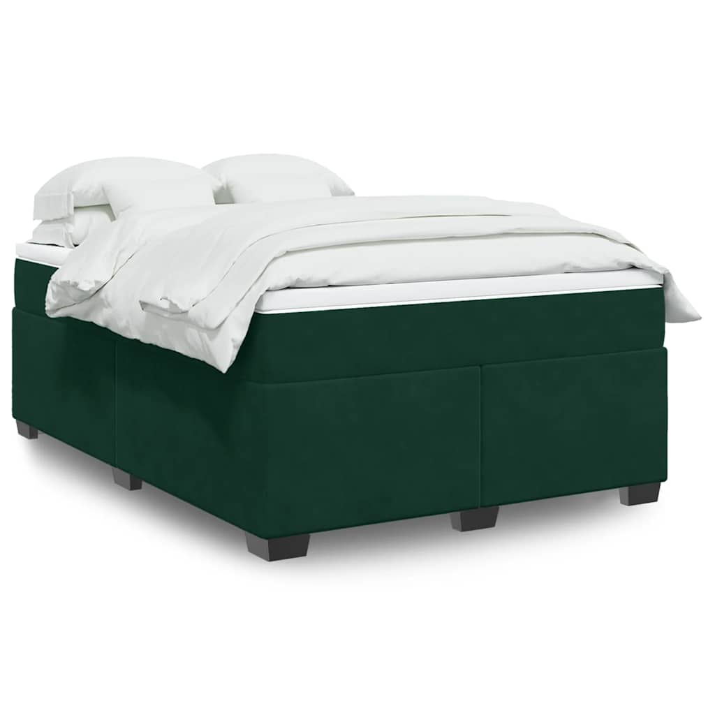 vidaXL Κρεβάτι Boxspring με Στρώμα Σκούρο Πράσινο 140x200εκ. Βελούδινο