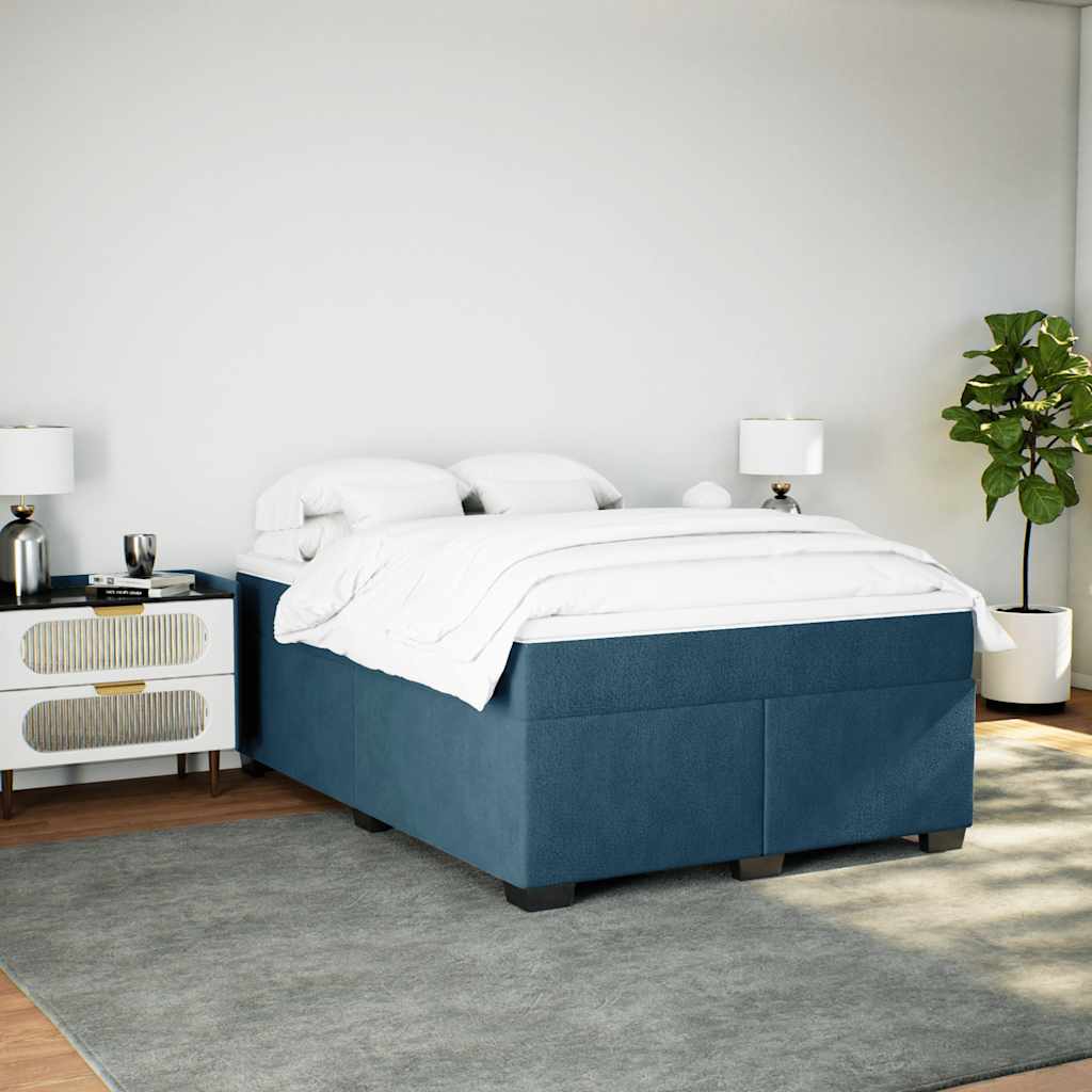 vidaXL Κρεβάτι Boxspring με Στρώμα Σκούρο Μπλε 140x200 εκ. Βελούδινο