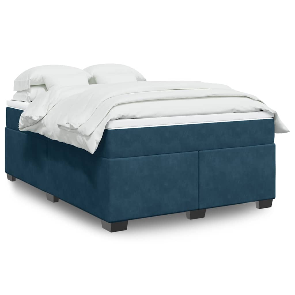 vidaXL Κρεβάτι Boxspring με Στρώμα Σκούρο Μπλε 140x200 εκ. Βελούδινο