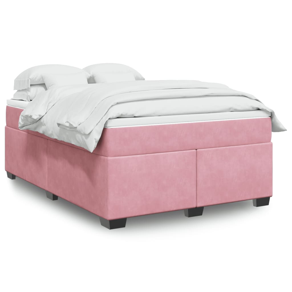 vidaXL Κρεβάτι Boxspring με Στρώμα Ροζ 140x200 εκ. Βελούδινο