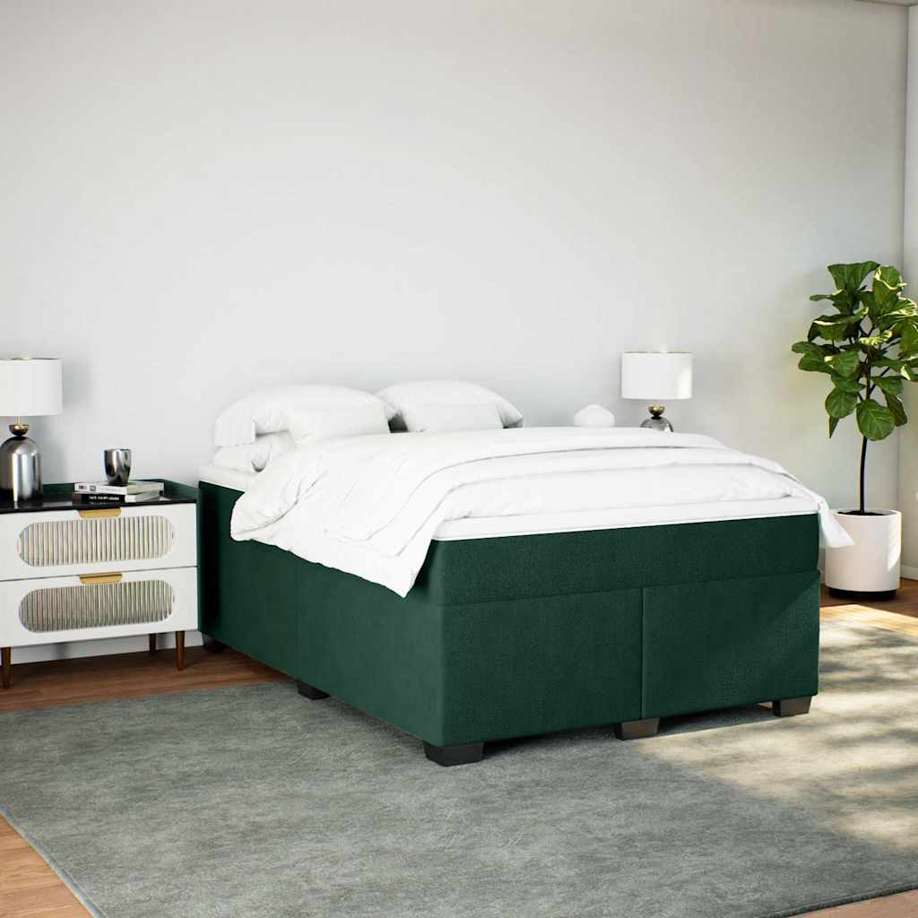 vidaXL Κρεβάτι Boxspring με Στρώμα Σκούρο Πράσινο 160x200εκ. Βελούδινο