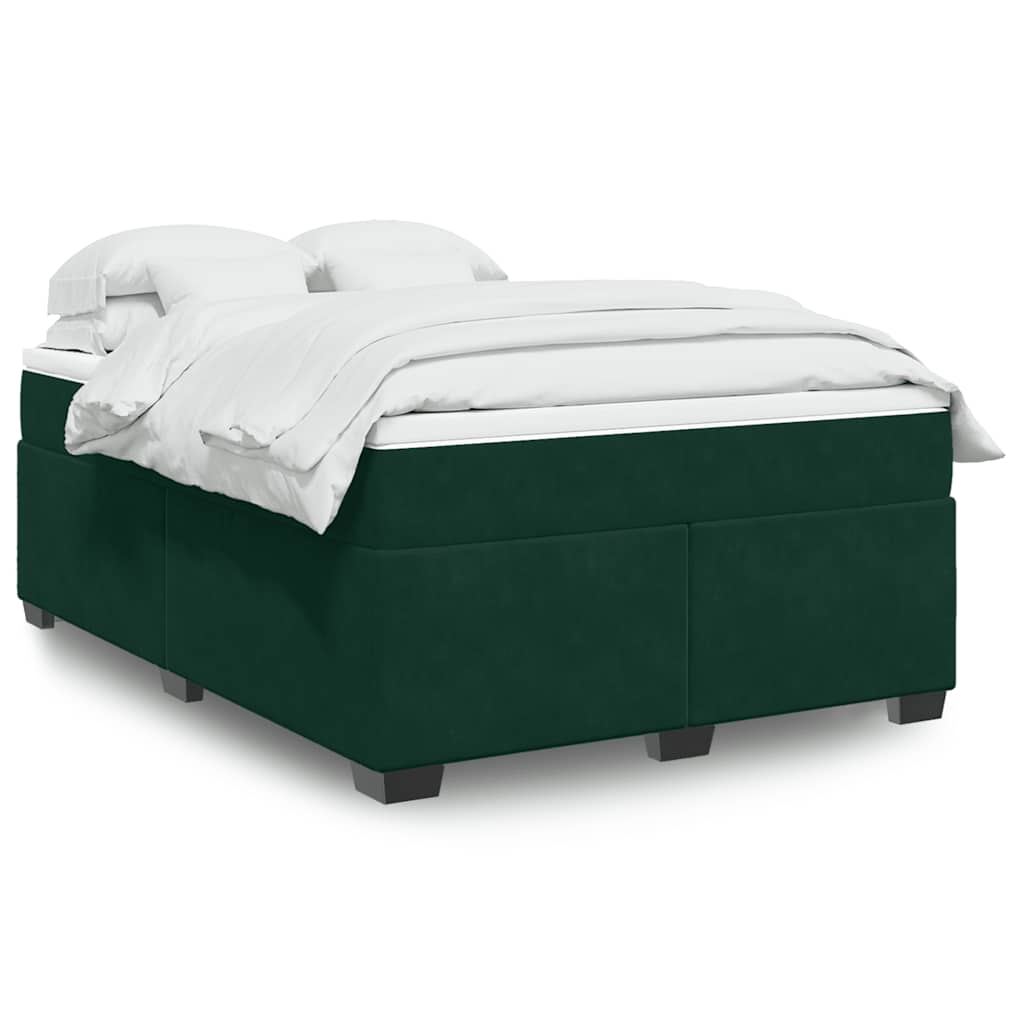 vidaXL Κρεβάτι Boxspring με Στρώμα Σκούρο Πράσινο 160x200εκ. Βελούδινο