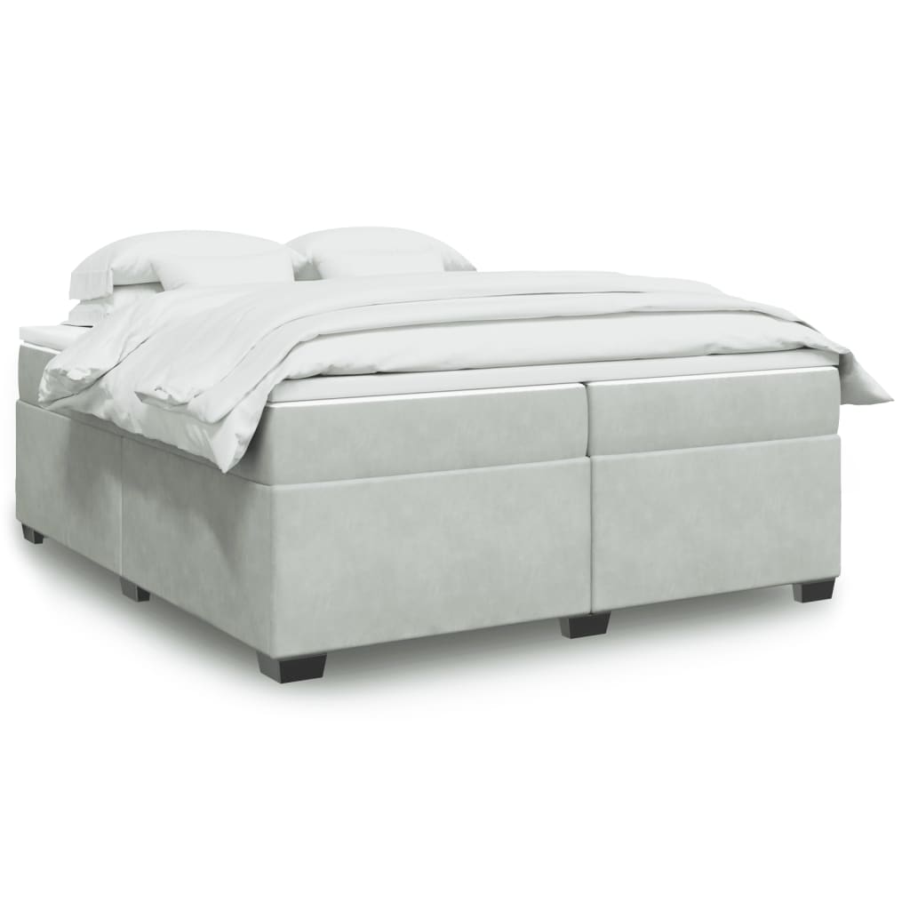 vidaXL Κρεβάτι Boxspring με Στρώμα Ανοιχτό Γκρι 200x200 εκ. Βελούδινο