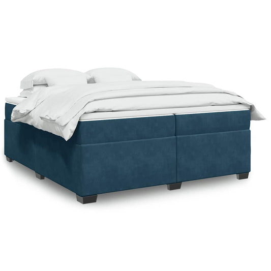 vidaXL Κρεβάτι Boxspring με Στρώμα Σκούρο Μπλε 200x200 εκ. Βελούδινο