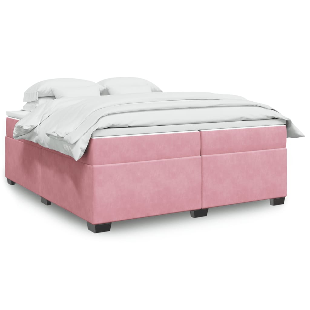 vidaXL Κρεβάτι Boxspring με Στρώμα Ροζ 200x200 εκ. Βελούδινο