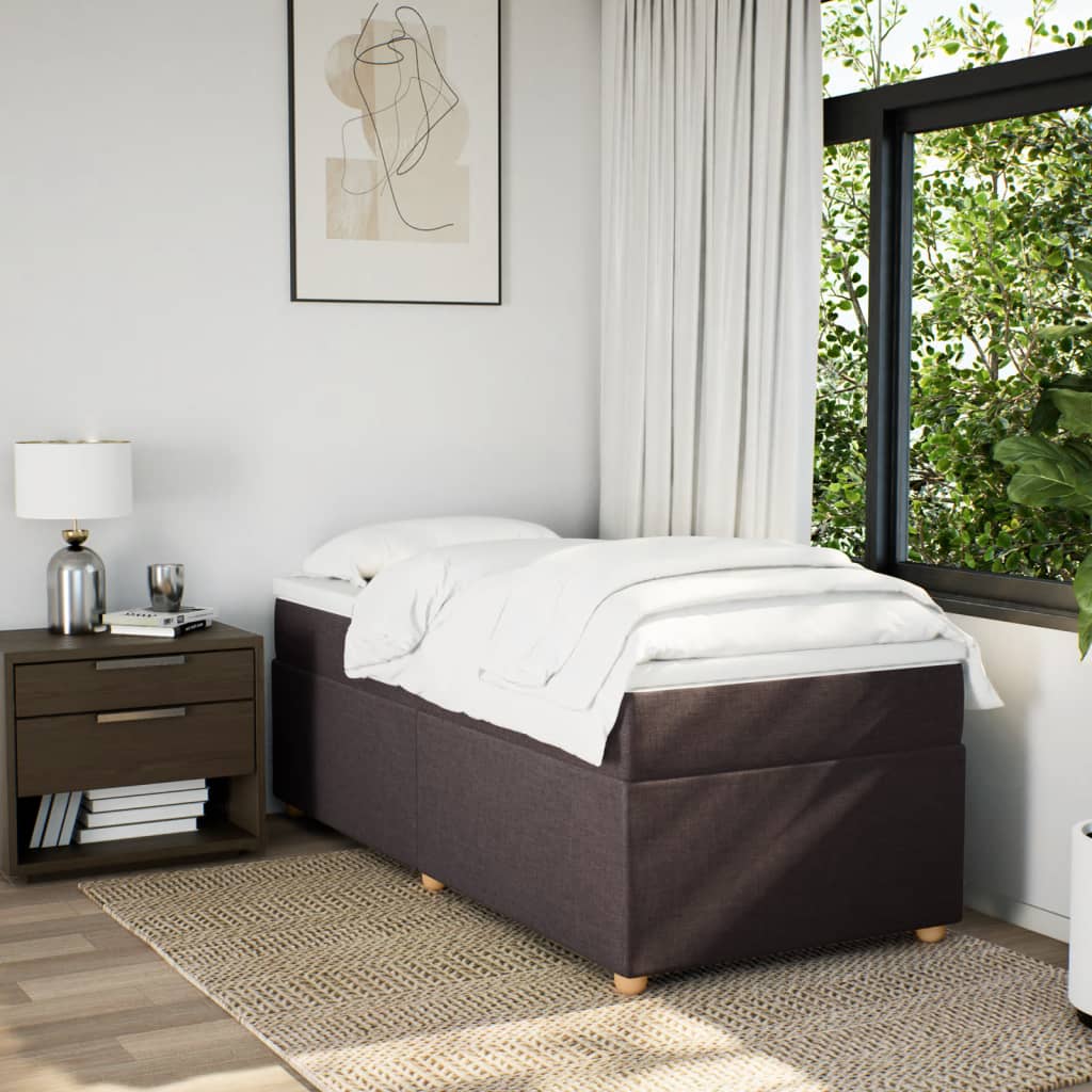 vidaXL Κρεβάτι Boxspring με Στρώμα Σκούρο Καφέ 100x200 εκ. Υφασμάτινο