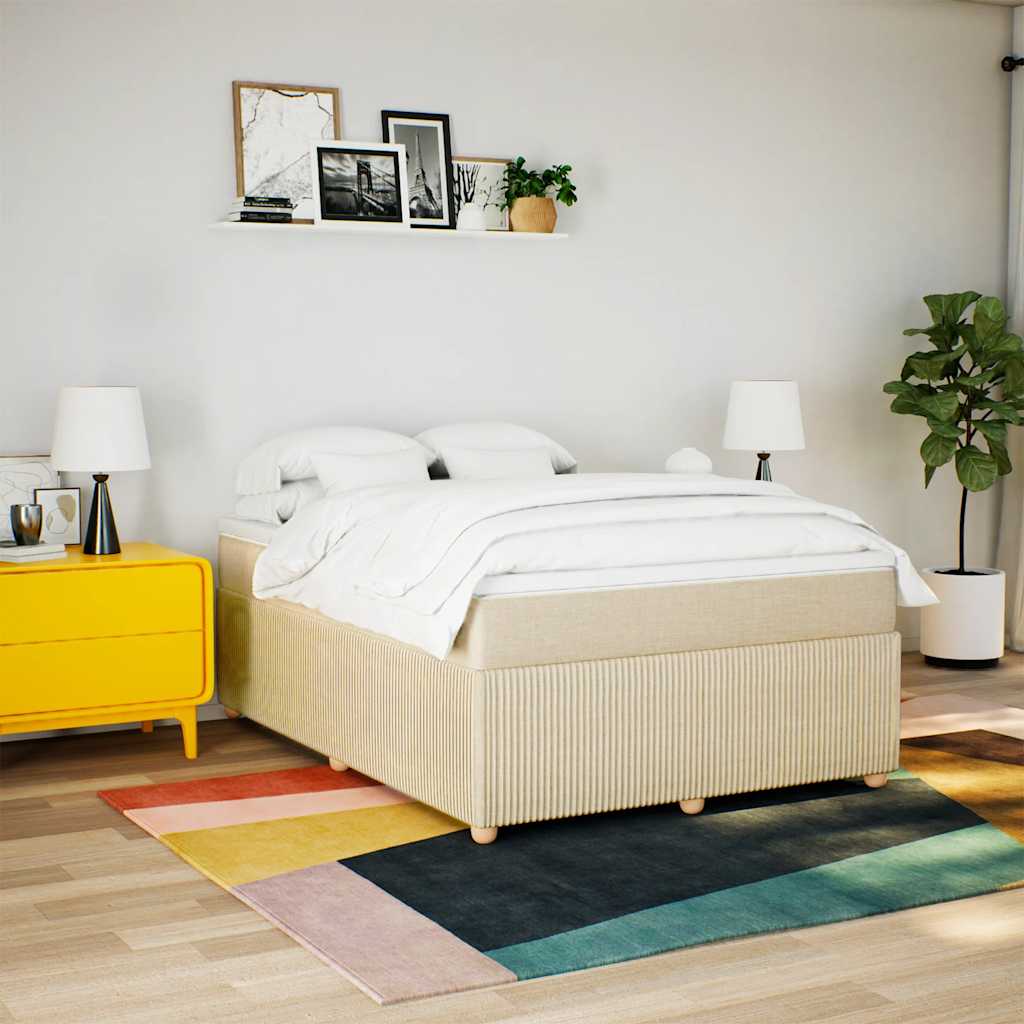 vidaXL Κρεβάτι Boxspring με Στρώμα Κρεμ 140x200 εκ. Υφασμάτινο