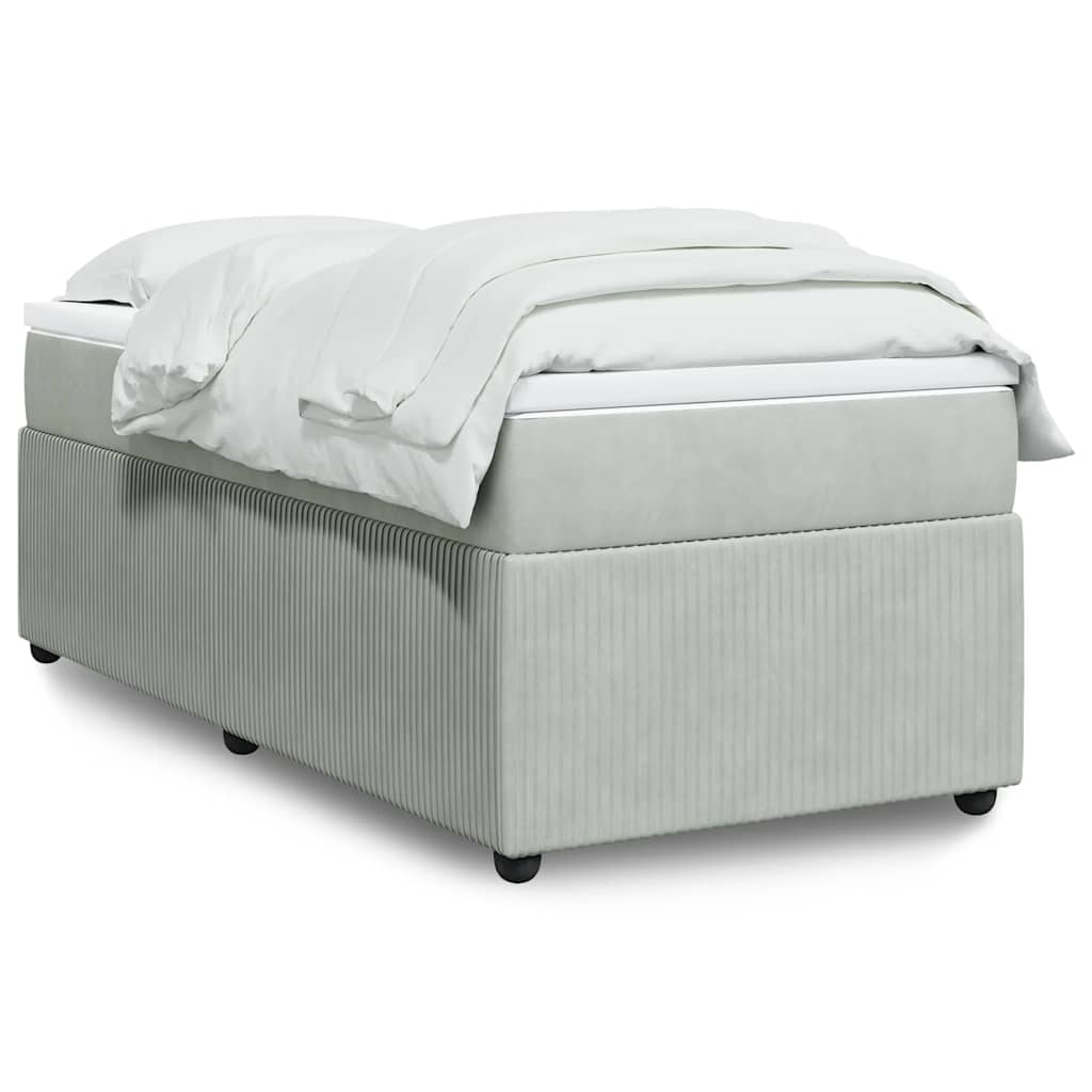 vidaXL Κρεβάτι Boxspring με Στρώμα Ανοιχτό Γκρι 90x190 εκ. Βελούδινο