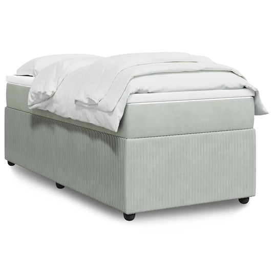 vidaXL Κρεβάτι Boxspring με Στρώμα Ανοιχτό Γκρι 90x190 εκ. Βελούδινο