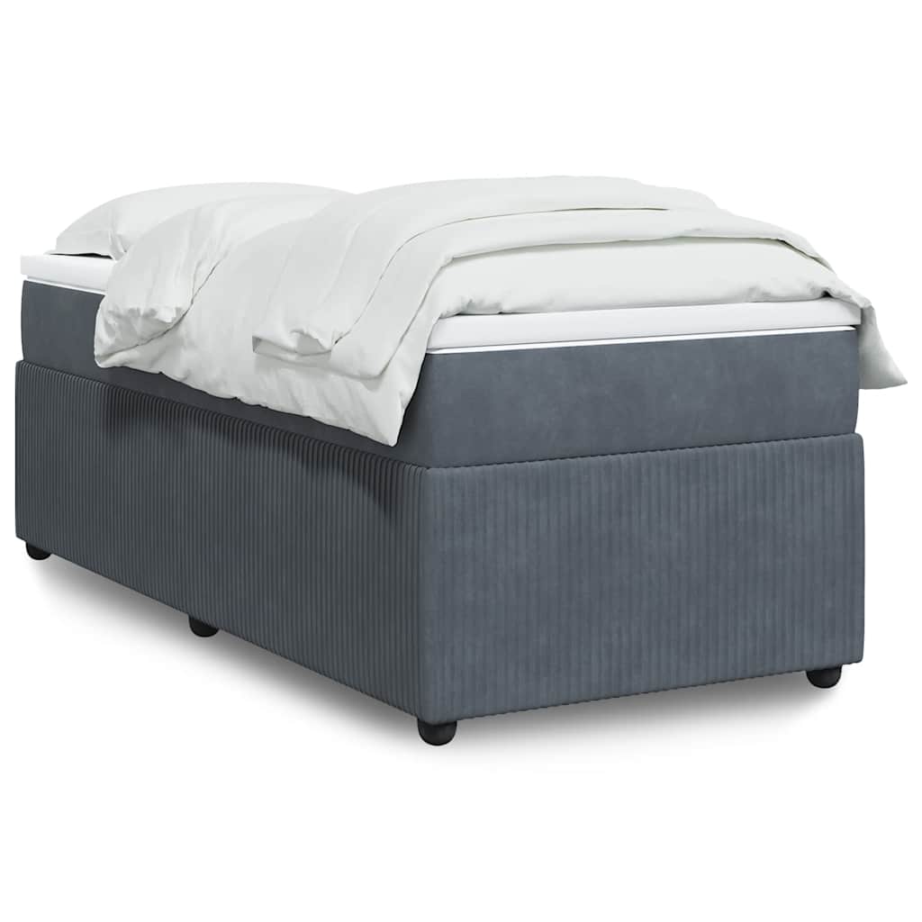 vidaXL Κρεβάτι Boxspring με Στρώμα Σκούρο Γκρι 90x200 εκ. Βελούδινο