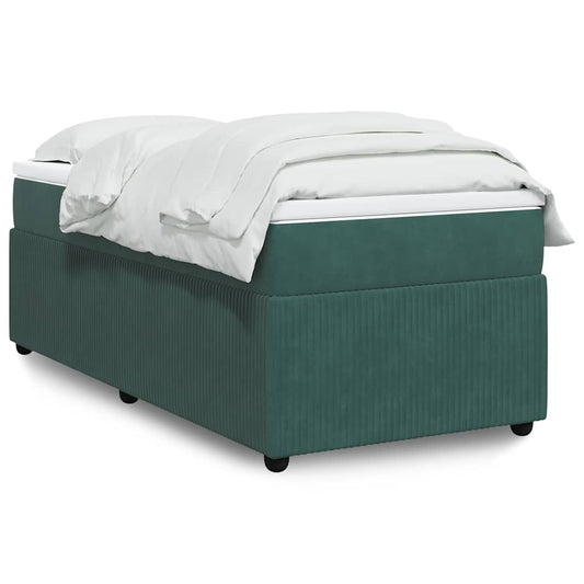 vidaXL Κρεβάτι Boxspring με Στρώμα Σκούρο Πράσινο 100x200εκ. Βελούδινο