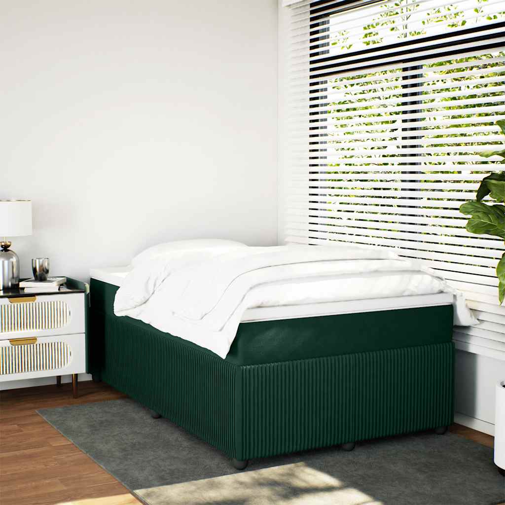 vidaXL Κρεβάτι Boxspring με Στρώμα Σκούρο Πράσινο 120x190εκ. Βελούδινο