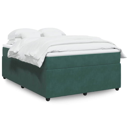 vidaXL Κρεβάτι Boxspring με Στρώμα Σκούρο Πράσινο 140x190εκ. Βελούδινο