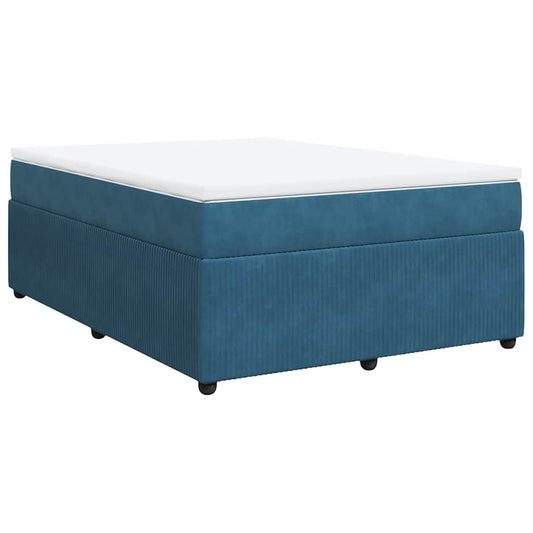 vidaXL Κρεβάτι Boxspring με Στρώμα Σκούρο Μπλε 140x200 εκ. Βελούδινο