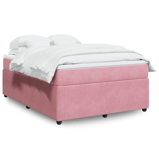 vidaXL Κρεβάτι Boxspring με Στρώμα Ροζ 140x200 εκ. Βελούδινο