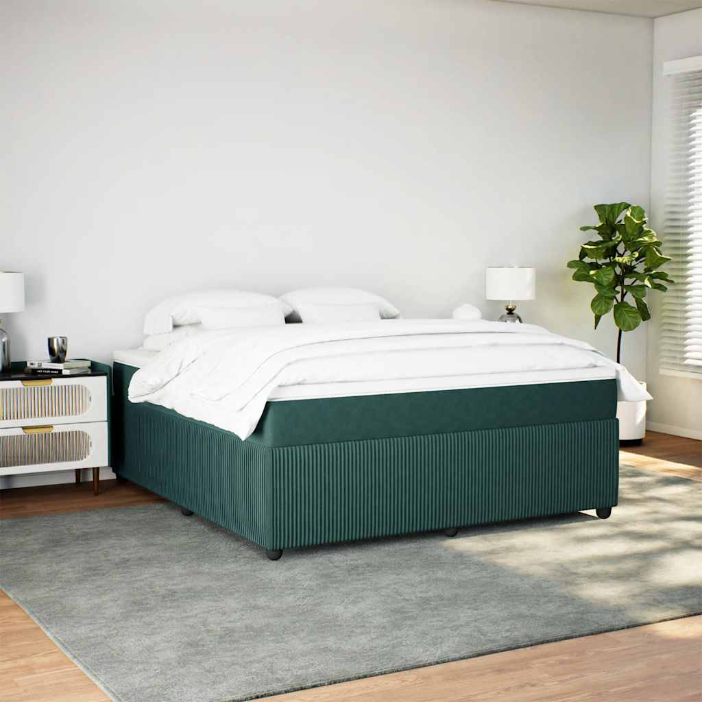 vidaXL Κρεβάτι Boxspring με Στρώμα Σκούρο Πράσινο 180x200εκ. Βελούδινο