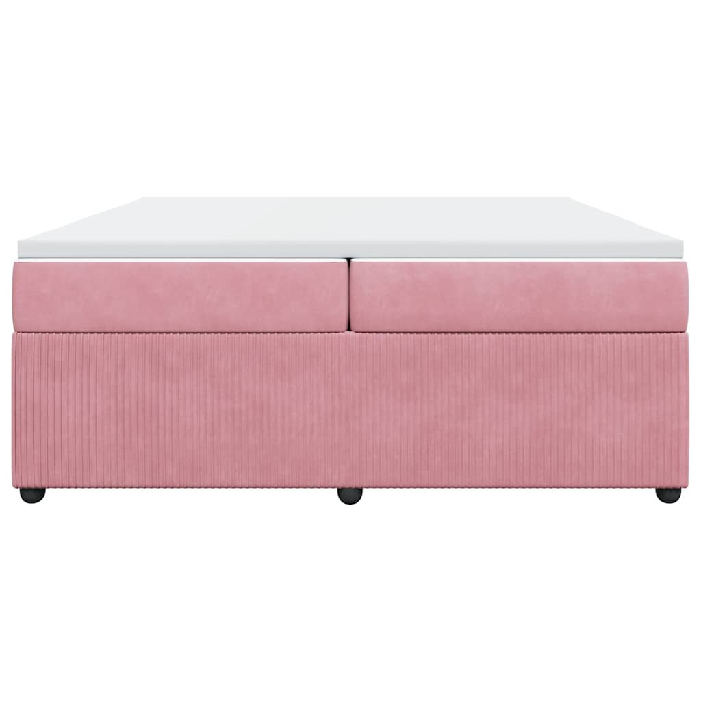 vidaXL Κρεβάτι Boxspring με Στρώμα Ροζ 200x200 εκ. Βελούδινο