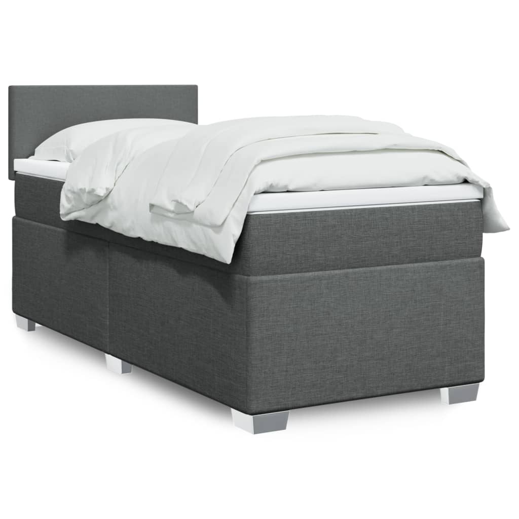 vidaXL Κρεβάτι Boxspring με Στρώμα Σκούρο Γκρι 90x190 εκ. Υφασμάτινο